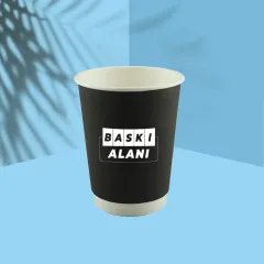 Baskılı 12 Oz Double Wall Siyah Karton Bardak 500 lü Koli