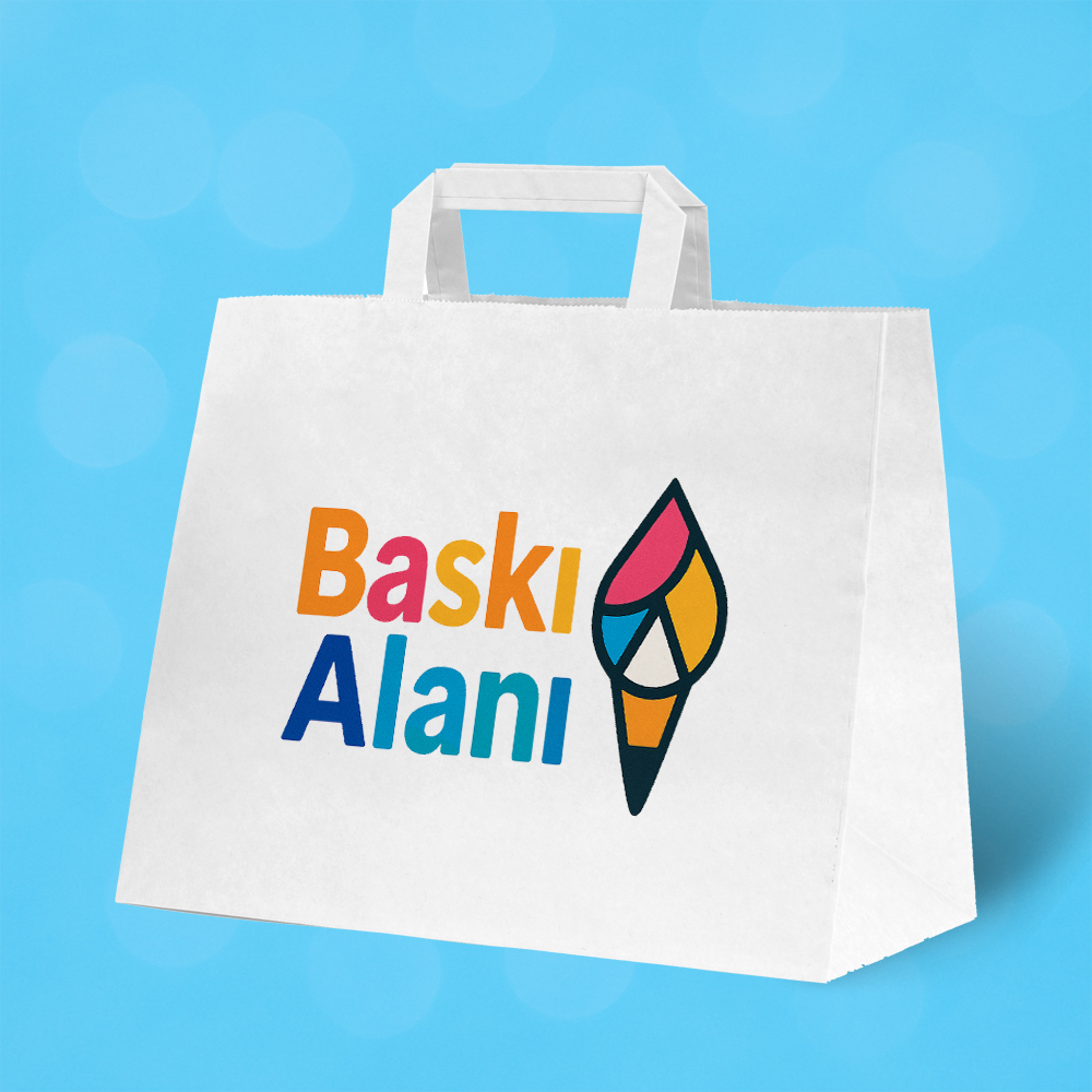 Baskılı Beyaz Kraft Flat Saplı Virgin Çanta 32x21x26