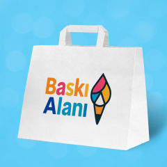 Baskılı Beyaz Kraft Flat Saplı Virgin Çanta 32x21x26