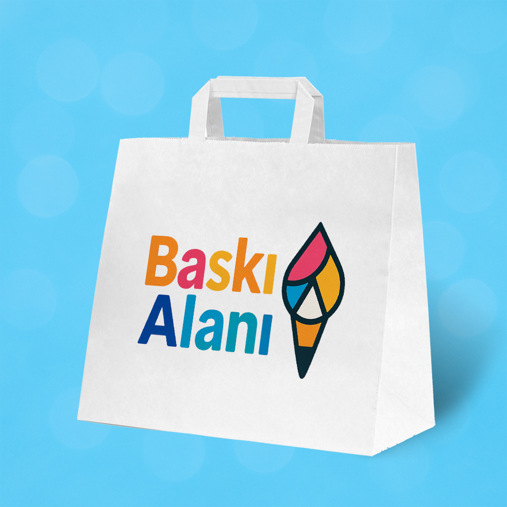 Baskılı Beyaz Kraft Flat Saplı Virgin Çanta 32x21x33