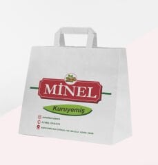 Baskılı Beyaz Kraft Flat Saplı Virgin Çanta 30x18x29