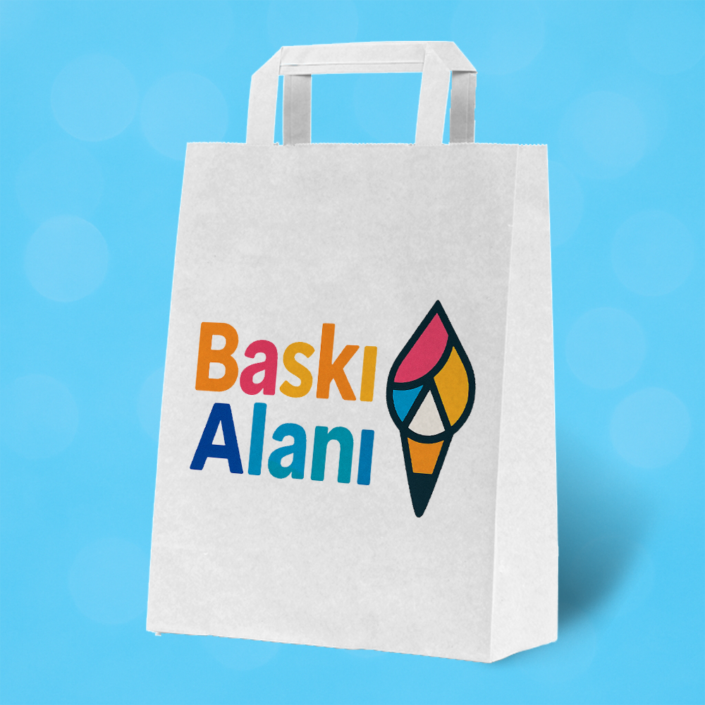 Baskılı Beyaz Kraft Flat Saplı Virgin Çanta 22x12x28