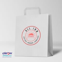 Baskılı Beyaz Kraft Flat Saplı Virgin Çanta 26x14x30
