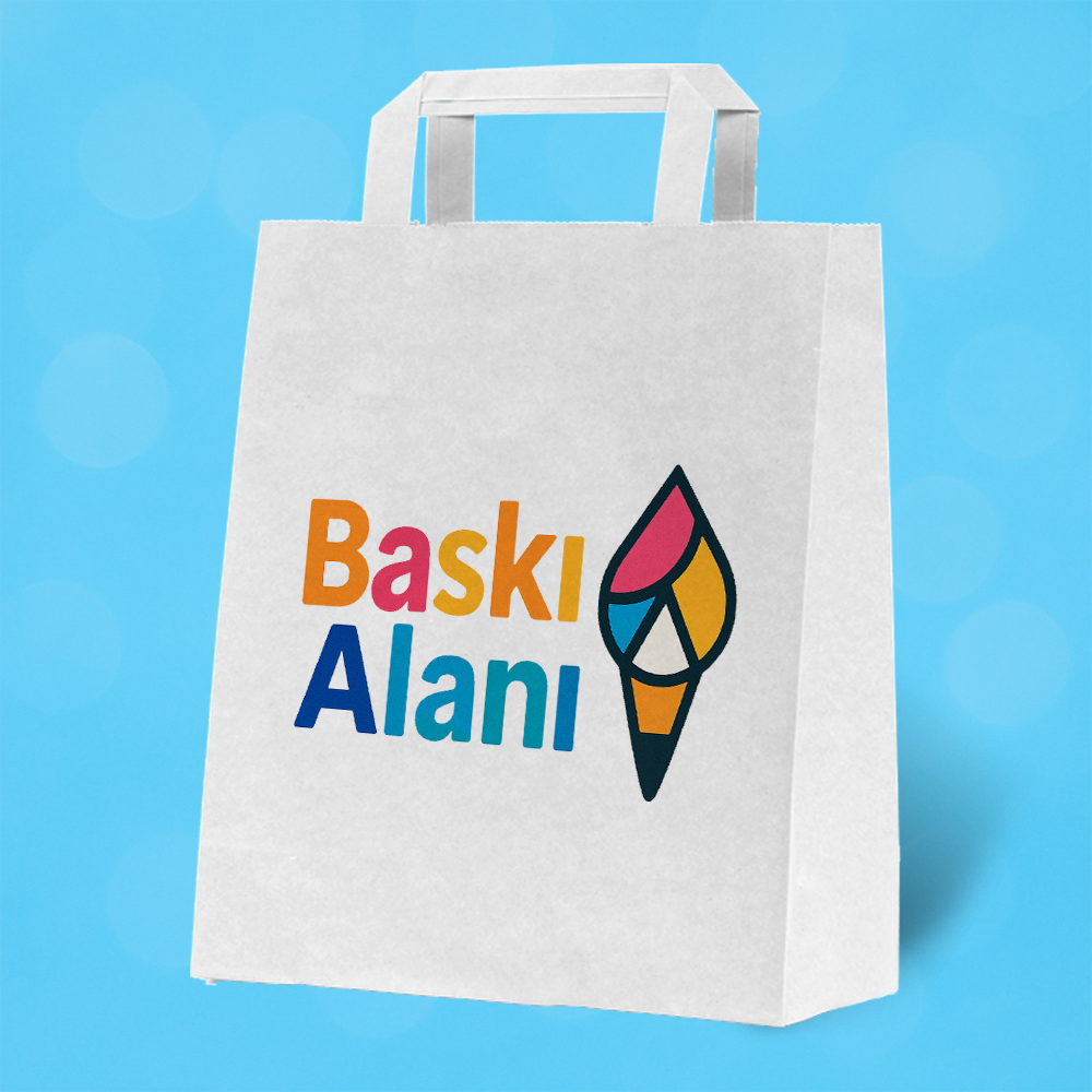 Baskılı Beyaz Kraft Flat Saplı Virgin Çanta 27x17x30