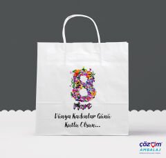 Baskılı Beyaz Kraft Burgu Saplı Virgin Çanta 31x18x33