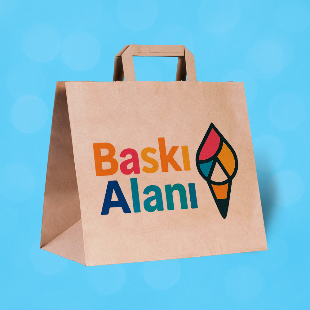 Baskılı Kahverengi Kraft Flat Saplı Recycle Çanta 32x16x26