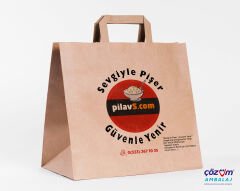 Baskılı Kahverengi Kraft Flat Saplı Recycle Çanta 32x16x26