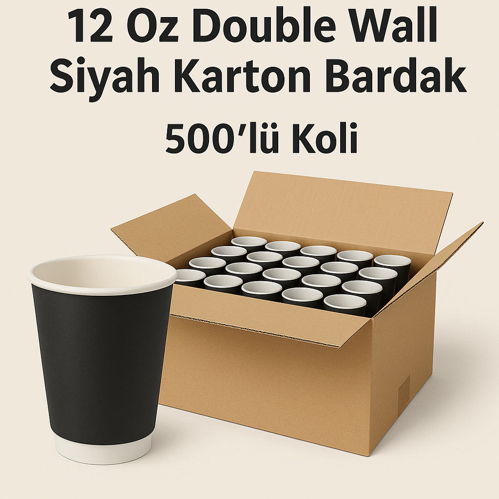 12 Oz Double Wall Siyah Karton Bardak 500 lü Koli